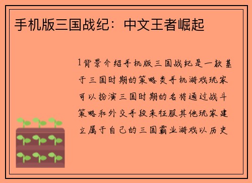 手机版三国战纪：中文王者崛起